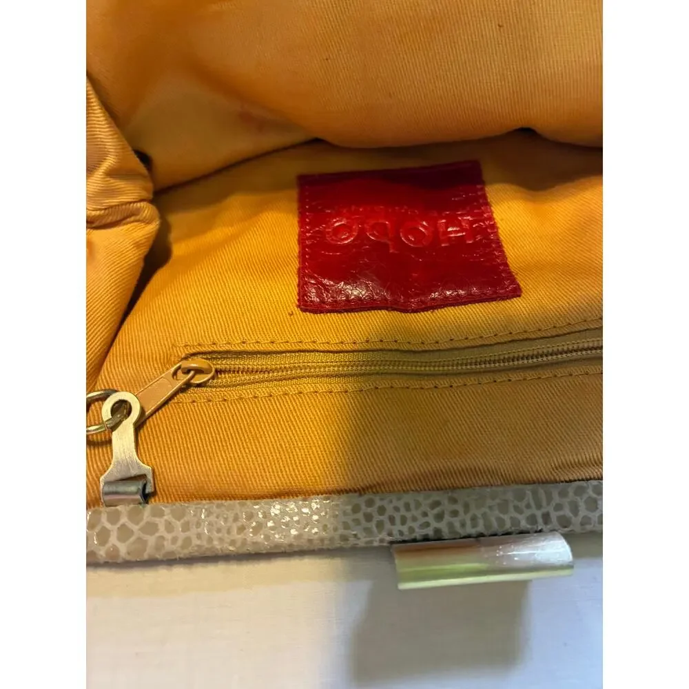 Y2K HOBO The Original Leather Frame Clutch Taupe Snakeskin Embossed Evening Bag
